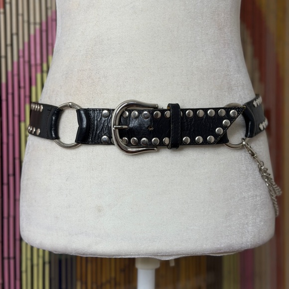 Y2K Retro Brand Studded Leather Chain O-Ring Belt - Picture 3 of 7